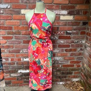 Antonio Melani Bright Floral Halter Dress w/ side cutouts and front slit size 0